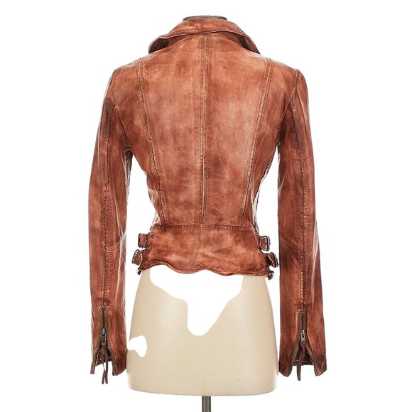Muubaa x Free People Edgy Distressed Brown Leather Moto Biker Jacket Luxury Boho - Picture 9 of 16